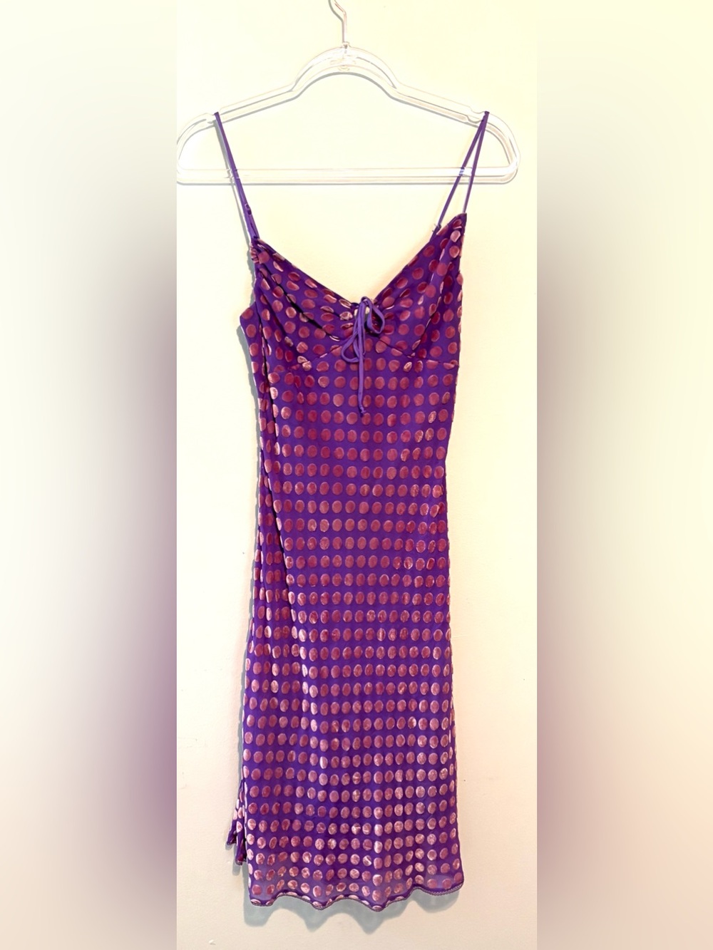 Vintage 90s Betsey Johnson purple and pink velvet polka dot slip dress - Picture 2 of 8